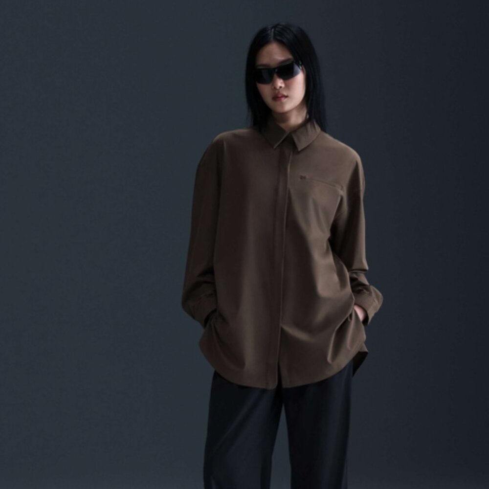 NWT NIKE $130 PerfectStretch Women's Dri-FIT Oversized Long-Sleeve Top Brown M - Picture 4 of 11